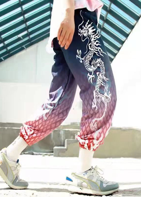 White Print Pockets Cotton Crop Pants Summer