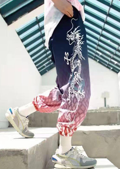 White Print Pockets Cotton Crop Pants Summer