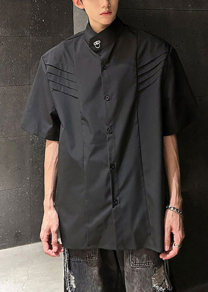 White Stand Collar Wrinkled Cotton Shirts Summer
