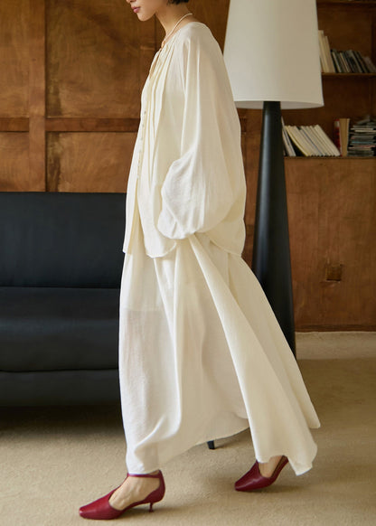 White Tops and Pants Cotton 2 Piece Outfit Fall