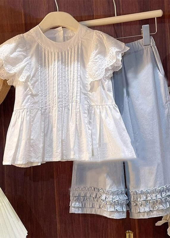 Wrinkled Patchwork Top and Wide Leg Pants Two Piece Set Summer