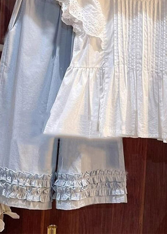 Wrinkled Patchwork Top and Wide Leg Pants Two Piece Set Summer