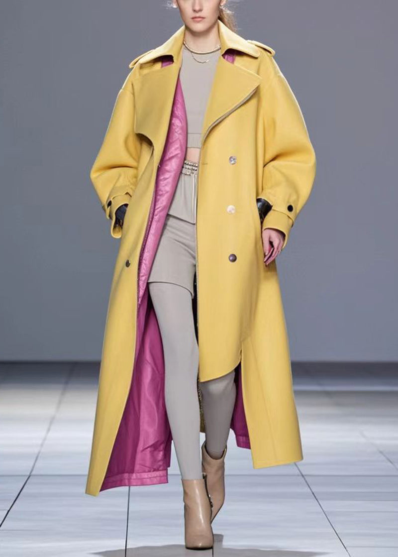 Yellow Asymmetrical Design Faux Leather Trench Fall