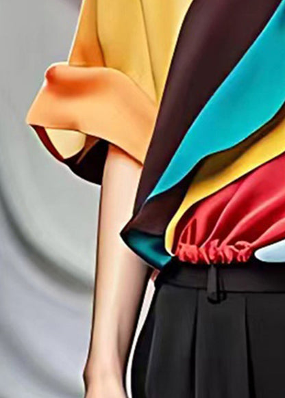 Yellow Bow Wrinkled Patchwork Chiffon Shirt Summer