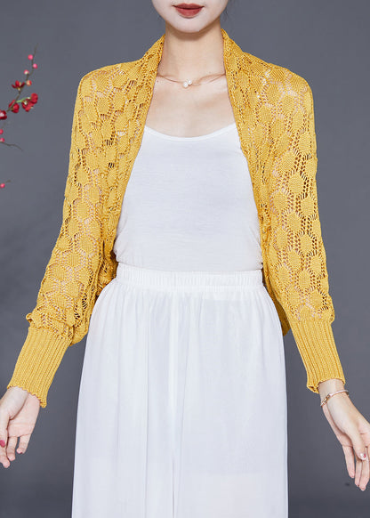 Yellow Oversized Hollow Out Knit Cardigan Fall
