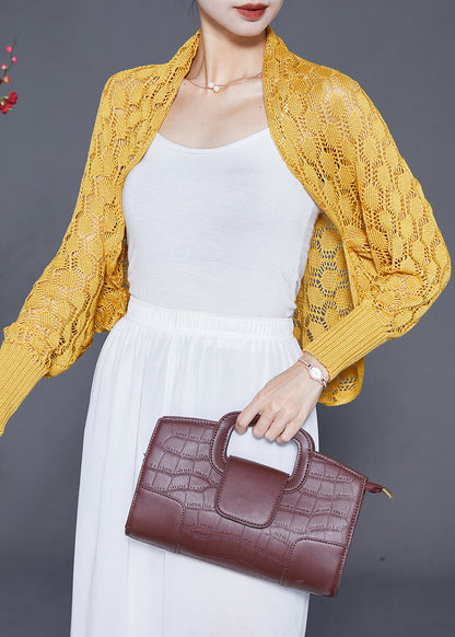 Yellow Oversized Hollow Out Knit Cardigan Fall