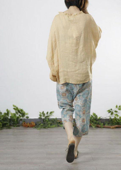 Yellow Ruffled Button Fall Half Sleeve Top