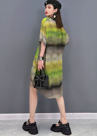 Yellow V Neck Striped Print Cotton Tanks and Shorts Two-piece Set Summer