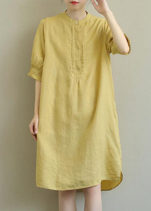 Yellow Side Open Cotton Mid Dress Half Sleeve