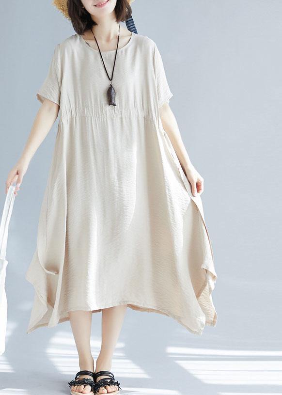 Big Hem Linen Cotton Clothes for Inspiration Beige Side Open Dress Summer