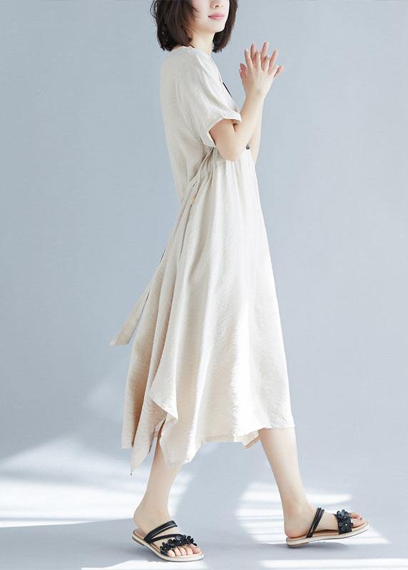 Big Hem Linen Cotton Clothes for Inspiration Beige Side Open Dress Summer