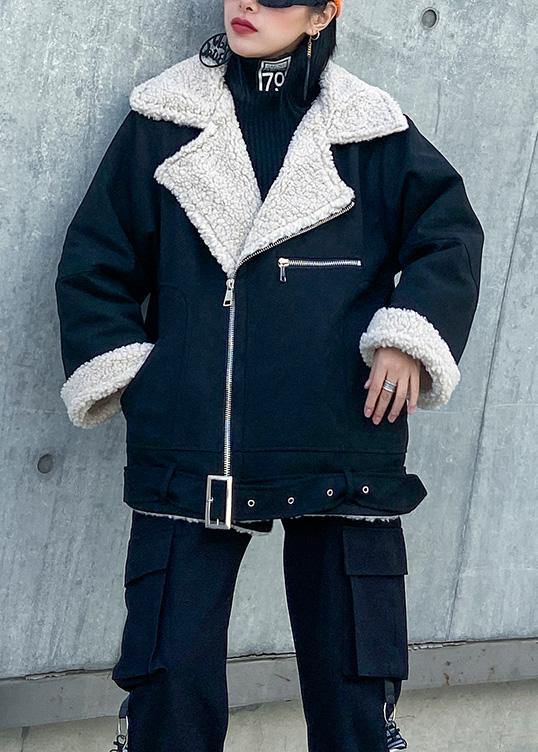 Black Coats Inspiration Tie Hem Thick Jackets
