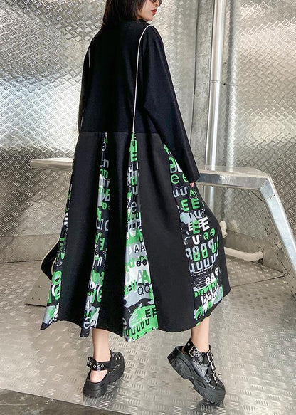Black Letter Dress Stand Collar Zippered Dress