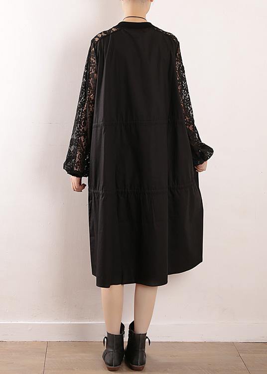 Black Trench Coat Fabrics O Neck Zippered Fall Outwears