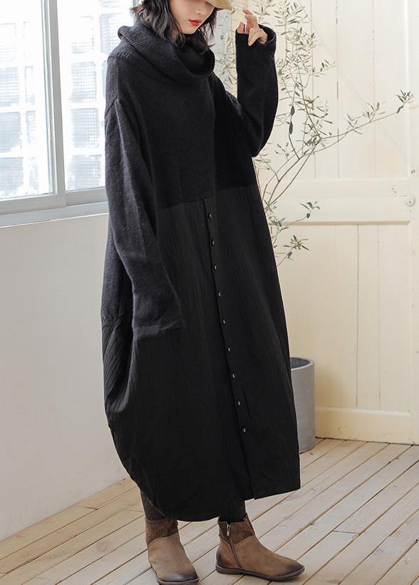 Black Sweater Wardrobes Upcycle High Neck Asymmetric Hipster Knitwear