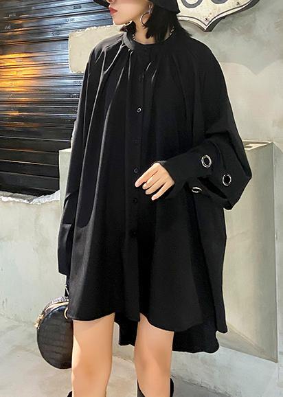 Black Blouses for Stand Collar Asymmetric Clothing Blouses