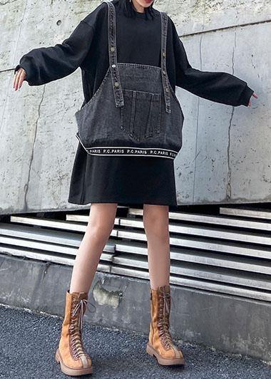 Black Cotton Blouse O Neck Two Pieces Clothing Tops