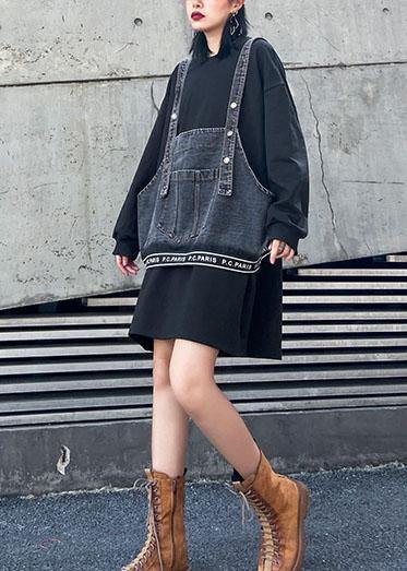 Black Cotton Blouse O Neck Two Pieces Clothing Tops