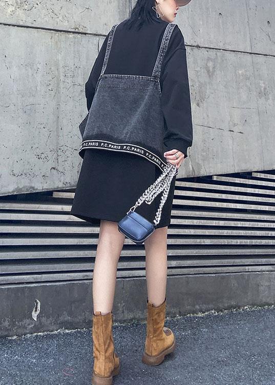 Black Cotton Blouse O Neck Two Pieces Clothing Tops