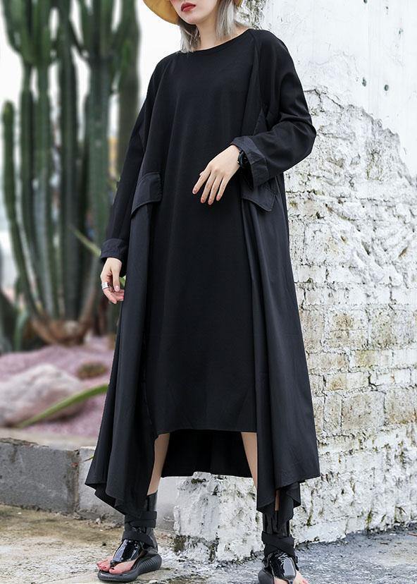 Black Cotton Quilting Dresses Patchwork Fall Dress