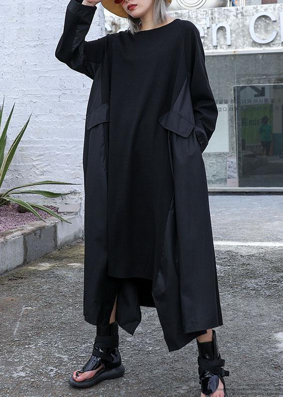 Black Cotton Quilting Dresses Patchwork Fall Dress