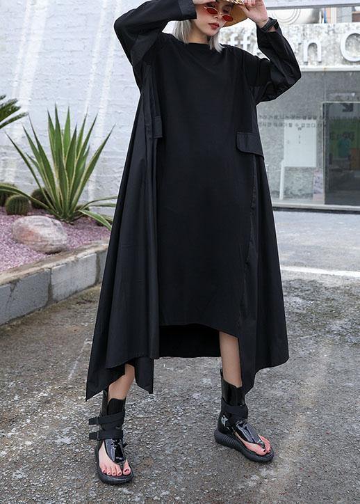 Black Cotton Quilting Dresses Patchwork Fall Dress