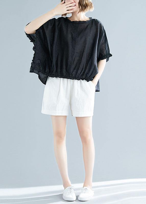 Black Cotton Tunic Top Ruffles Tunic Summer Blouse