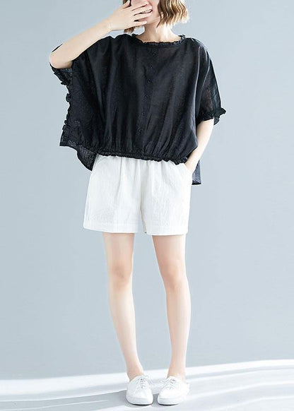 Black Cotton Tunic Top Ruffles Tunic Summer Blouse