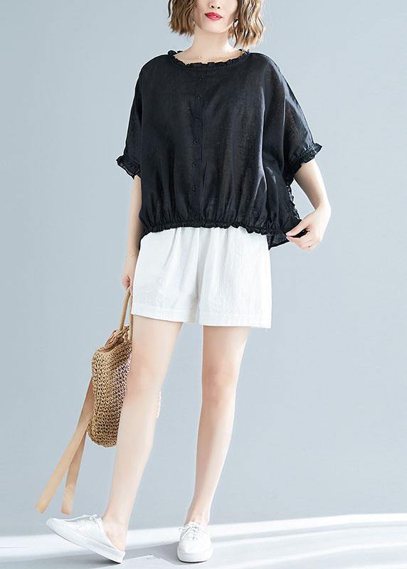 Black Cotton Tunic Top Ruffles Tunic Summer Blouse