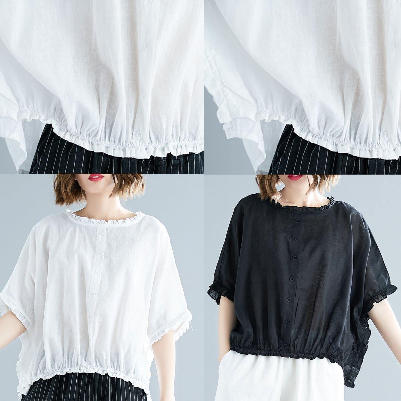 Black Cotton Tunic Top Ruffles Tunic Summer Blouse