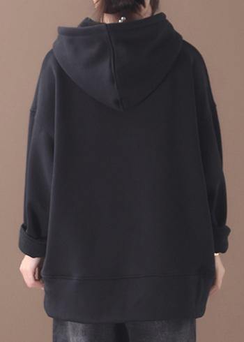 Chic black cotton tunics for women winter box hooded blouses