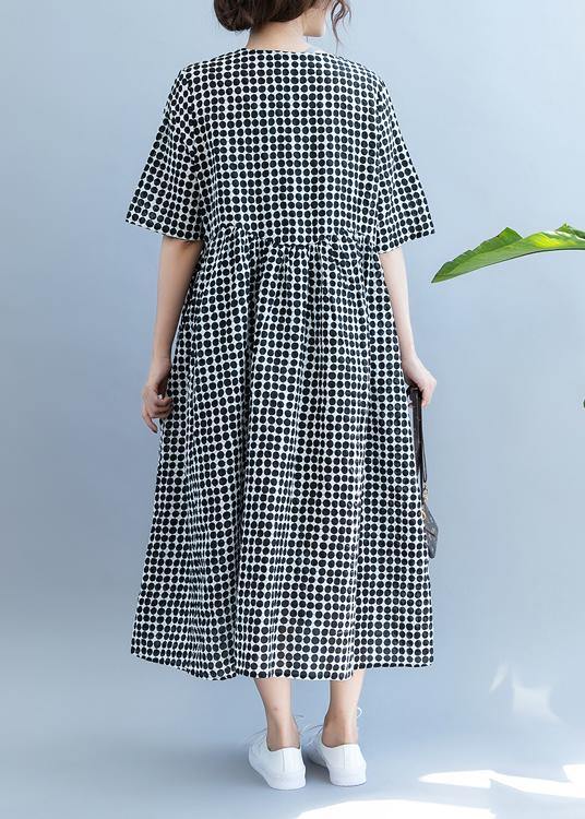 Black Dotted Long Shirts V Neck Pockets Maxi Summer Dress