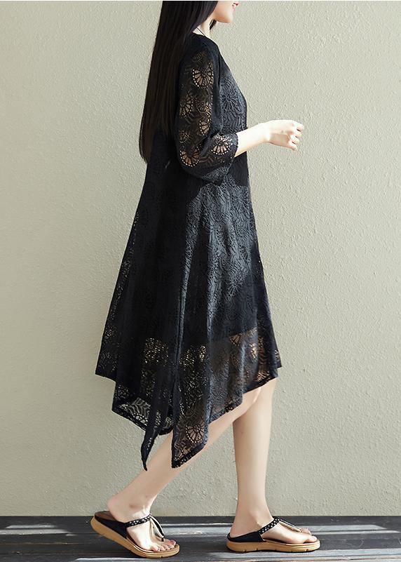 Black Lace Clothes Pakistani Fabrics Side Open Summer Dresses