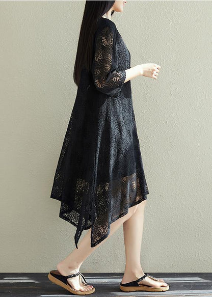 Black Lace Clothes Pakistani Fabrics Side Open Summer Dresses
