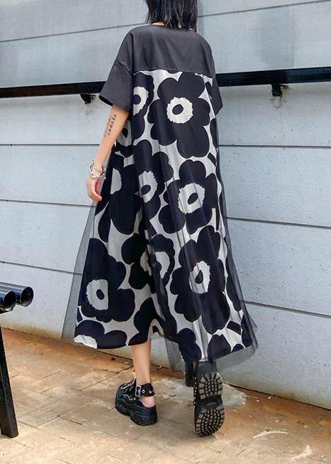 Black Print Quilting Clothes O Neck Patchwork Maxi Dress