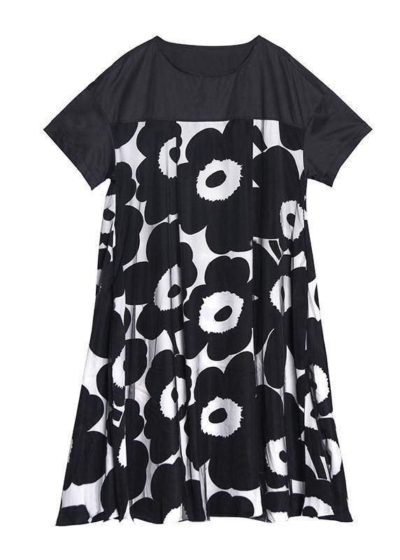 Black Print Quilting Clothes O Neck Patchwork Maxi Dress