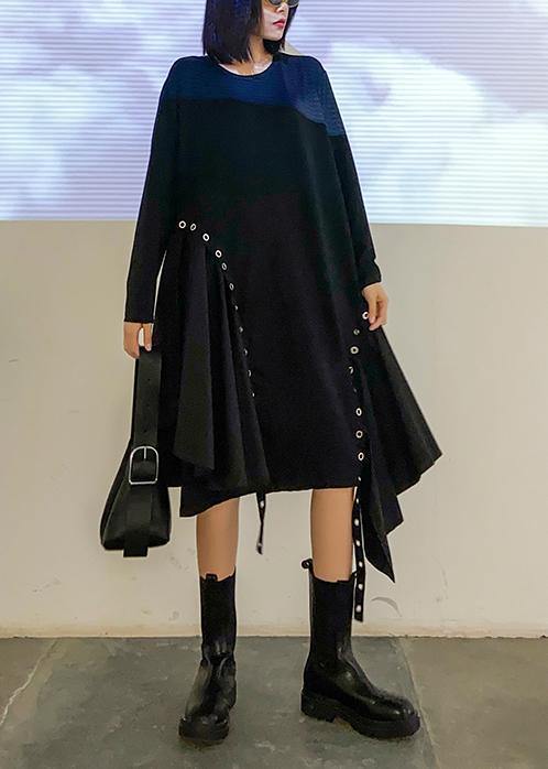 Black Quilting Dresses O Neck Patchwork Art Dress