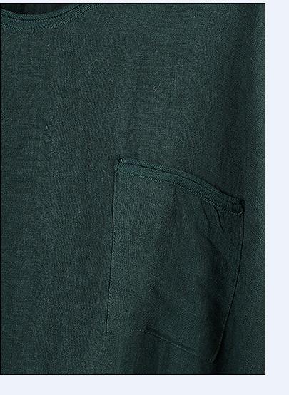 Chic blackish green linen clothes For Women side open Plus Size Clothing v neck blouse