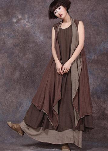 Chocolate Linen Outwear Sleeveless a Line Summer Cardigan