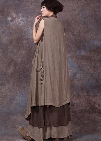 Chocolate Linen Outwear Sleeveless a Line Summer Cardigan