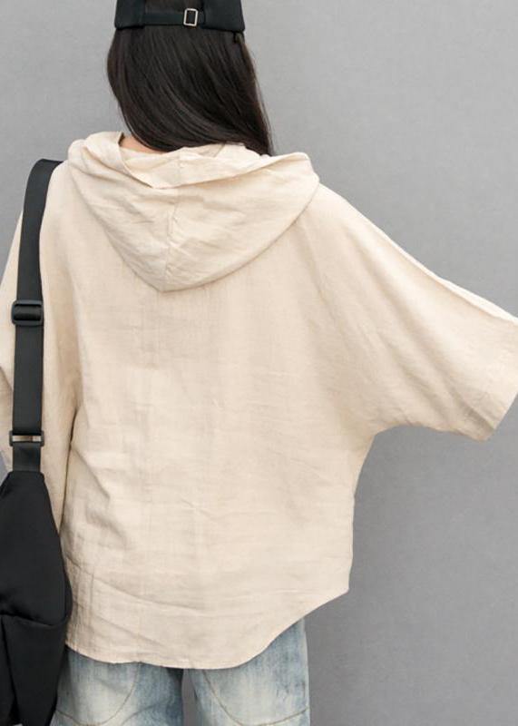 Cotton Linen Tunic Pattern Batwing Sleeve Color Hooded Blouse