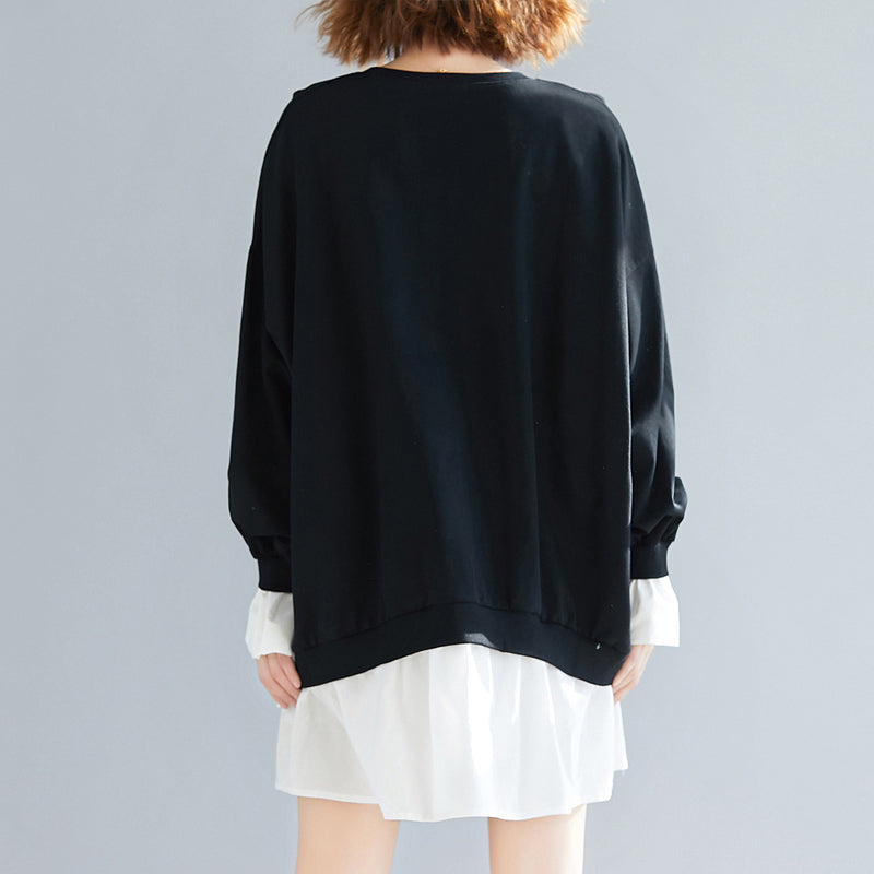 Flare Sleeve Cotton Dresses Stitches Work Outfits Black Shift Dress