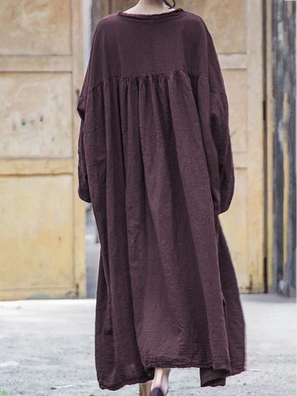 Gray Black Cotton Robes O Neck Long Sleeve a Line Spring Dress