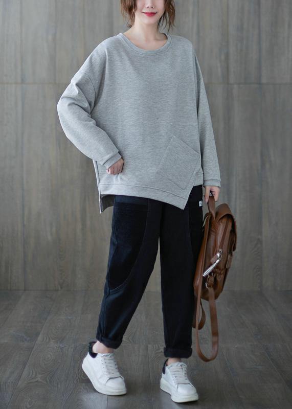 Gray Clothes for O Neck Asymmetric Midi Top