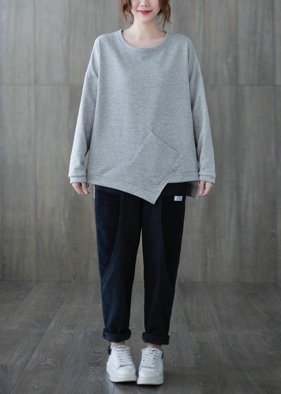Chic gray clothes For Women o neck asymmetric Midi top