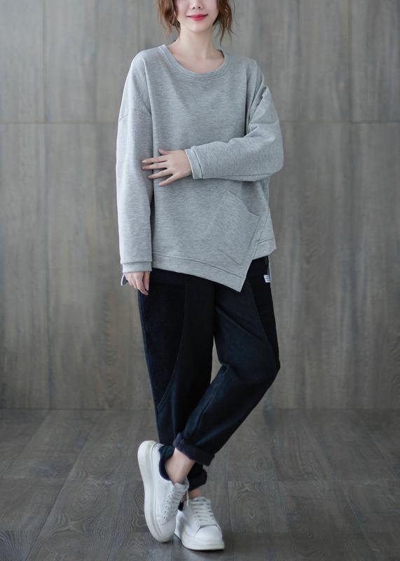 Chic gray clothes For Women o neck asymmetric Midi top