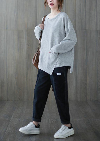 Chic gray clothes For Women o neck asymmetric Midi top