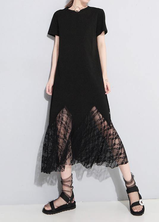 Gray Cotton Clothes Lace Patchwork Maxi Summer Hollow Out Dresses
