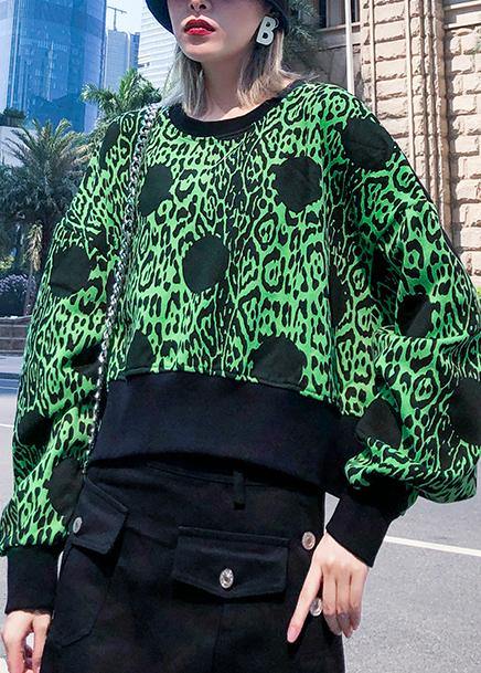 Green Prints Cotton Clothes Long Sleeve O Neck Shirts