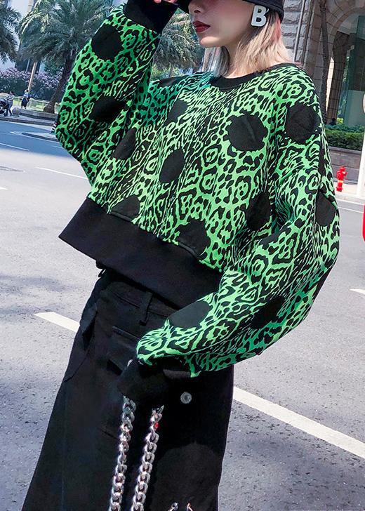 Green Prints Cotton Clothes Long Sleeve O Neck Shirts